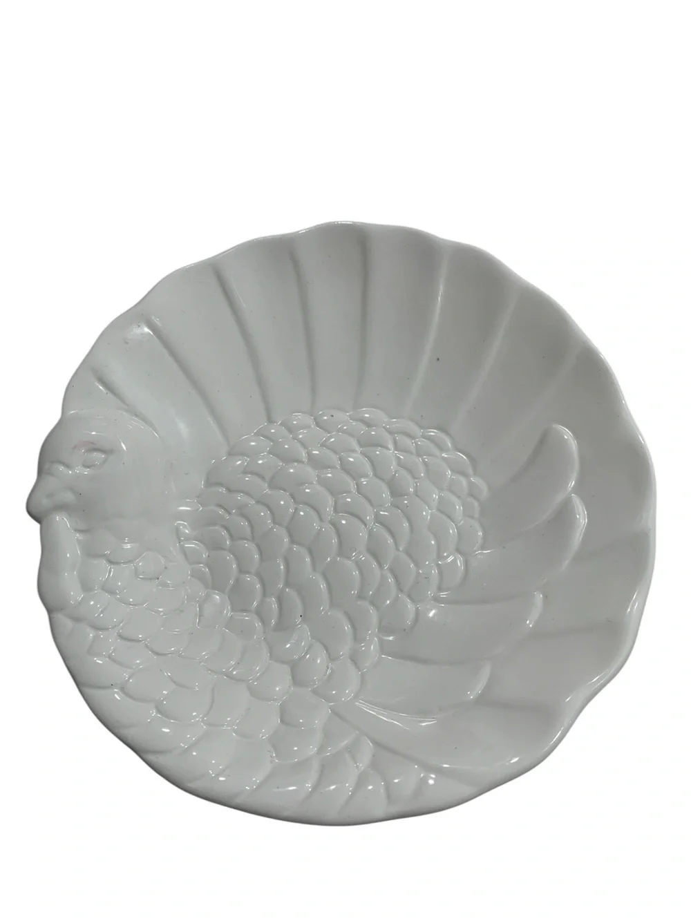 Pottery Barn Turkey Appetizer Plates Set of 4 White Embossed Thanksgiving 7”